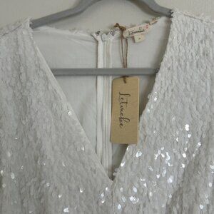 Anthropologie x Forever That Girl White Sequin Ruched V Neck Mini Dress NWT